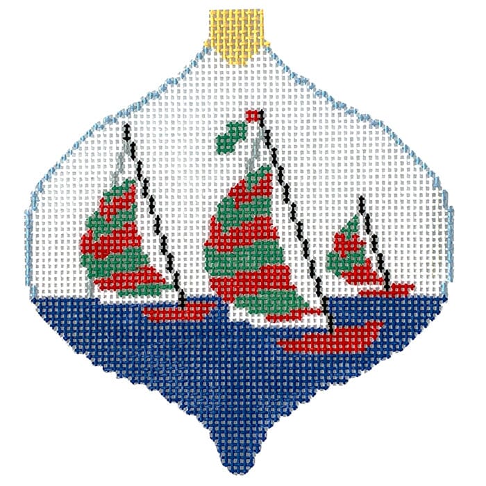 Racing Sailboats Bauble Painted Canvas Kathy Schenkel Designs  - 1