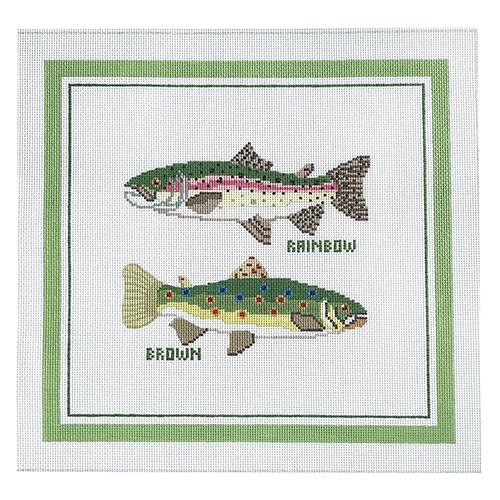 Rainbow & Brown Trout Painted Canvas Silver Needle 