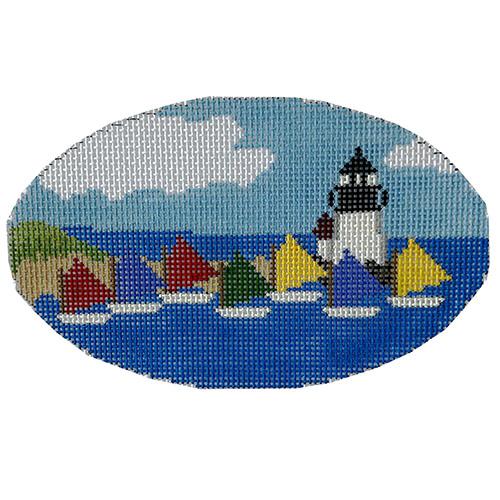 Rainbow Fleet at Lighthouse Ornament Painted Canvas The Colonial Needle Company 