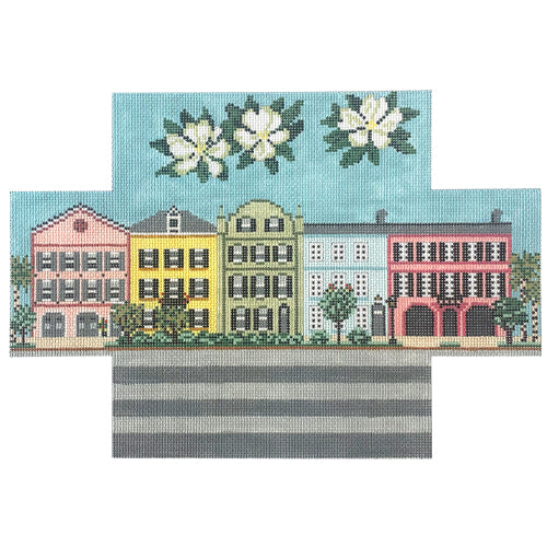 Rainbow Row   Charleston Row Houses Brick Cover Painted Canvas Needle Crossings  - 1