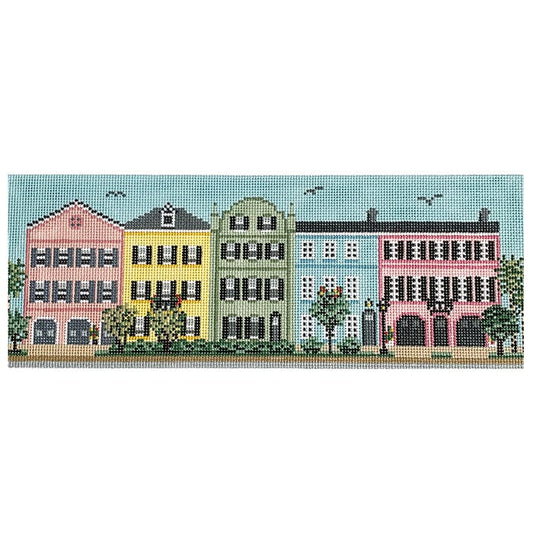 Rainbow Row - Charleston Row Houses on 13 Painted Canvas Needle Crossings 