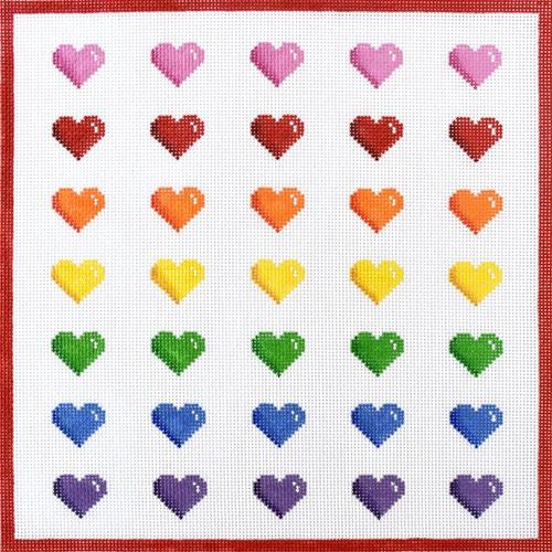 Rainbow Row of Hearts Painted Canvas Kate Dickerson Needlepoint Collections 