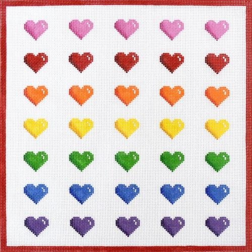 Rainbow Row of Hearts Painted Canvas Kate Dickerson Needlepoint Collections 
