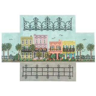 Rainbow Row   Pastel Houses Brick Cover Painted Canvas Needle Crossings 
