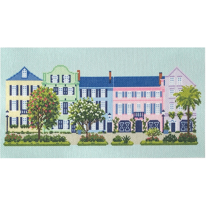 Rainbow Row Pillow 18 mesh Printed Canvas Needlepoint To Go 
