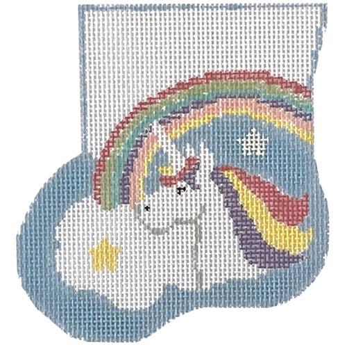 Rainbow with Unicorn Mini Stocking with Insert Painted Canvas Kathy Schenkel Designs  - 1