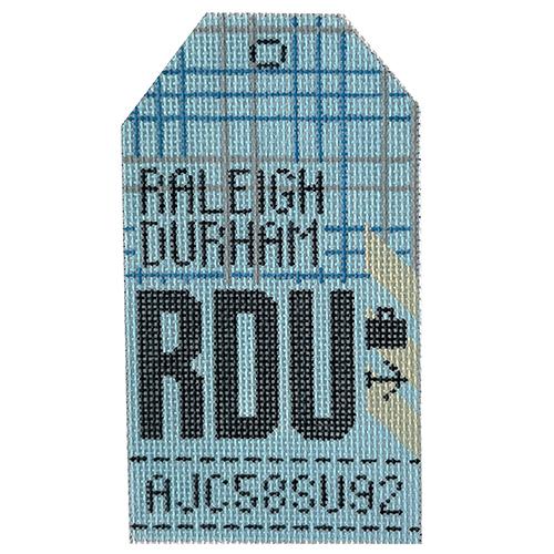 Raleigh Durham RDU Vintage Travel Tag Painted Canvas Hedgehog Needlepoint 