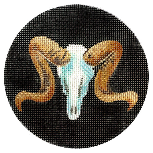 Ram Skull Round Painted Canvas Colors of Praise 