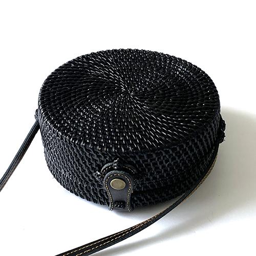 Rattan Round Purse   Black Accessories Planet Earth Leather  - 2