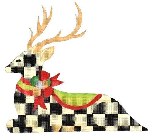 Reclining Checked Reindeer Painted Canvas Raymond Crawford Designs 