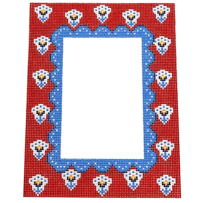 Red and Blue 4x6 Frame Painted Canvas Anne Fisher Needlepoint LLC 