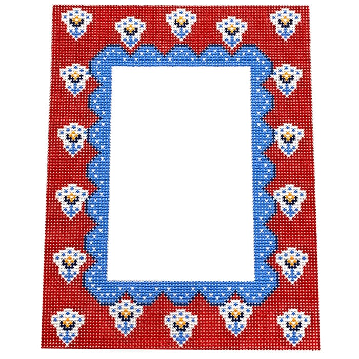 Red and Blue 4x6 Frame Painted Canvas Anne Fisher Needlepoint LLC  - 1