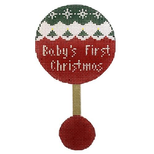 Red and Green Baby Rattle Painted Canvas Kathy Schenkel Designs 