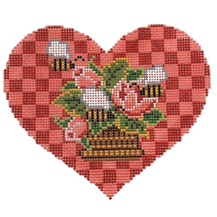Red and Pink Christmas Roses Heart Painted Canvas CanvasWorks  - 1