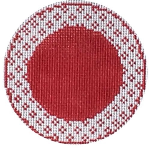 Red and White Round Painted Canvas Danji Designs  - 1