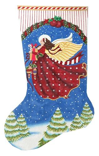 Red Angel Stocking (C&C) Painted Canvas Melissa Shirley Designs  - 1