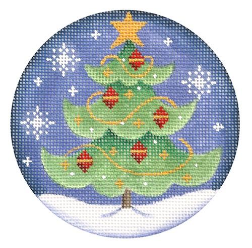 Red Ball Tree Ornament Painted Canvas Rebecca Wood Designs  - 1