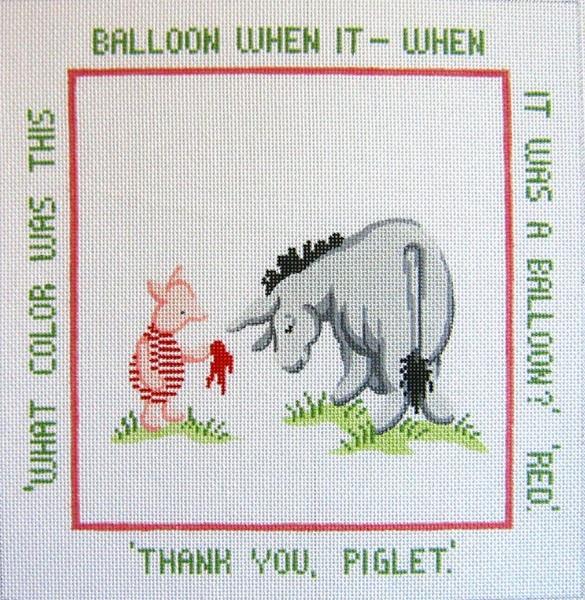 Red Balloon Pillow Painted Canvas Silver Needle  - 1