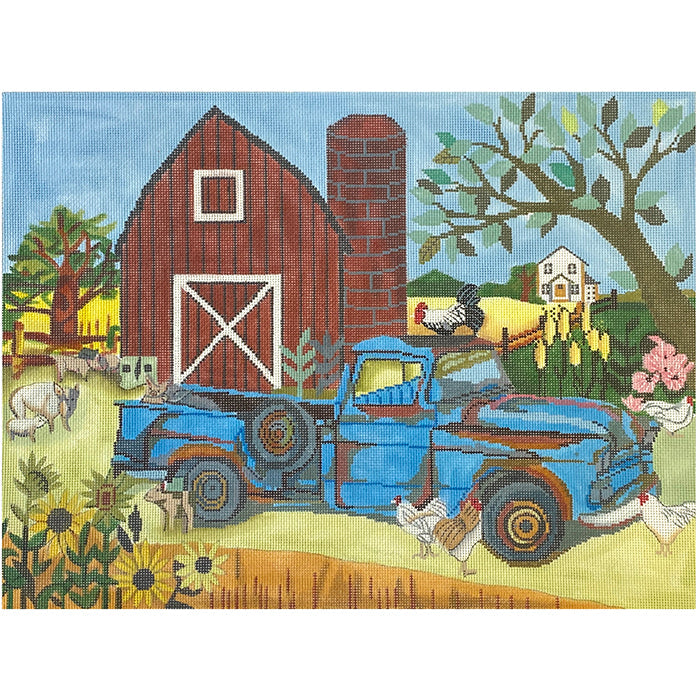 Red Barn & Silo with Truck on 18 Painted Canvas Patti Mann  - 1