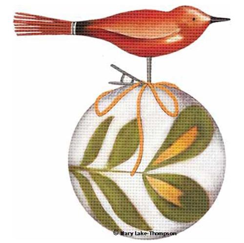 Red Bird on Ball Ornament Painted Canvas Melissa Shirley Designs 