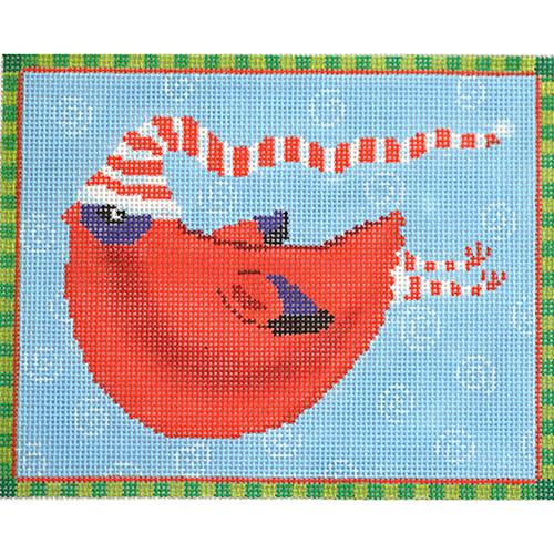 Red Bird with Cap Painted Canvas CBK Needlepoint Collections 

