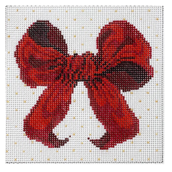 Red Bow Small Square Painted Canvas All About Stitching/The Collection Design 