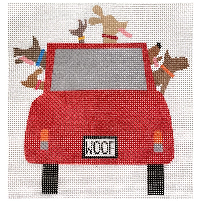 Red Car and Dogs Painted Canvas All About Stitching/The Collection Design  - 1