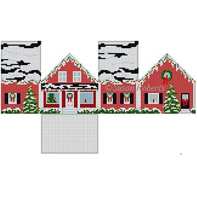 Red Christmas Mini House on 18 mesh Painted Canvas Susan Roberts Needlepoint Designs Inc. 