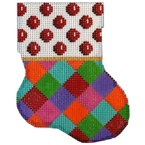 Red Coin Dot / Harlequin Mini Sock Painted Canvas Associated Talents  - 1
