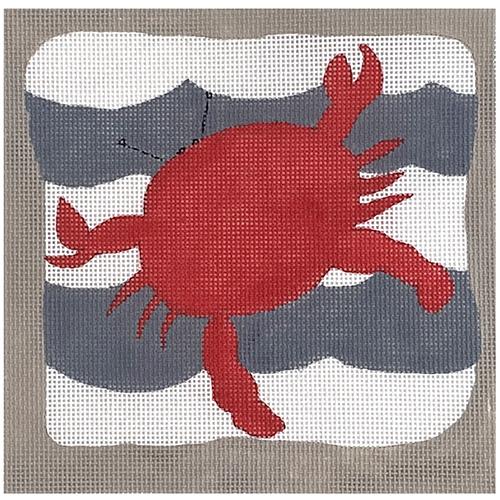 Red Crab on Stripes Painted Canvas ditto! Needle Point Works 