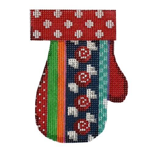 Red Dot Jolly Stripe Mitten Painted Canvas Associated Talents 