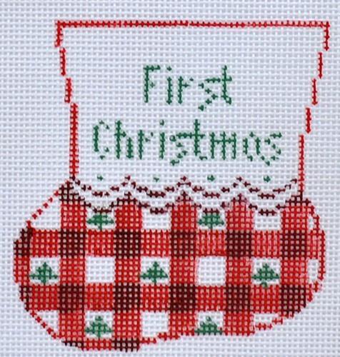 Red Gingham Bootie Mini Sock with Baby Insert Painted Canvas Kathy Schenkel Designs 
