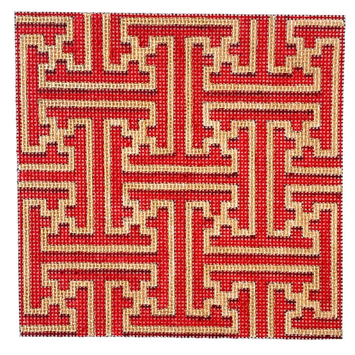 Red & Gold Fretwork Square Painted Canvas Associated Talents 