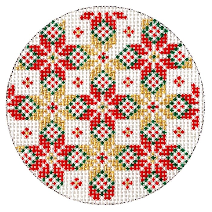 Red Green Gold Ball Painted Canvas CBK Needlepoint Collections 