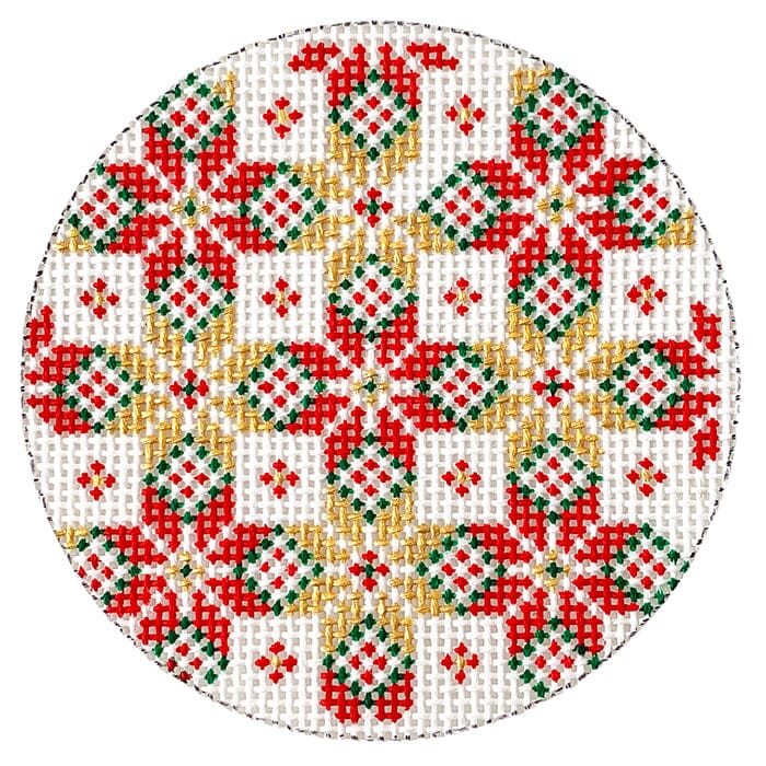 Red Green Gold Ball Painted Canvas CBK Needlepoint Collections  - 1