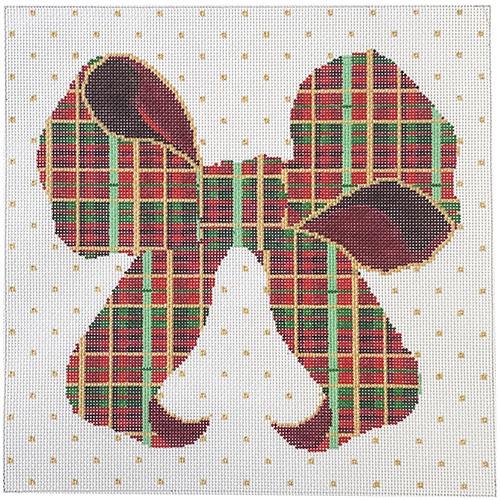 Red & Green Plaid Bow Pillow Painted Canvas All About Stitching/The Collection Design  - 1