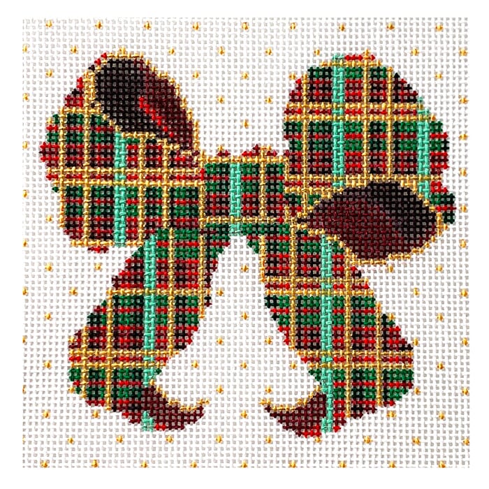 Red & Green Plaid Bow Small Square Painted Canvas All About Stitching/The Collection Design 