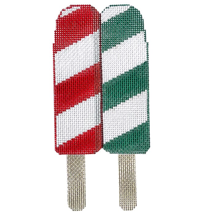 Red Green Popsicle Striped Painted Canvas Kathy Schenkel Designs  - 1