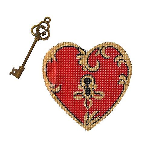 Red Heart Lock with Key on 13 Painted Canvas Pepperberry Designs  - 1