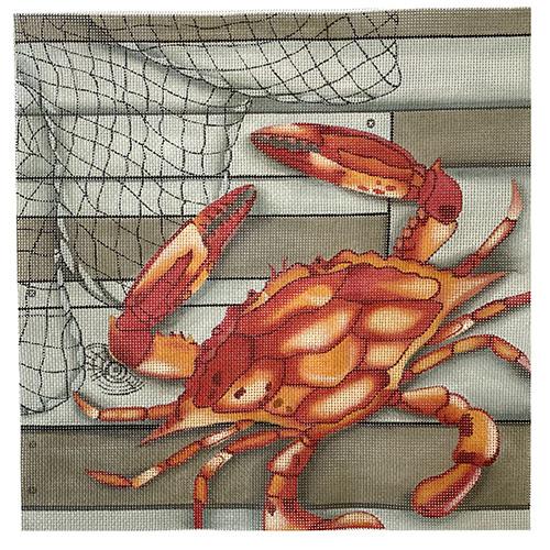 Red Hilton Crab on Deck Painted Canvas All About Stitching/The Collection Design 