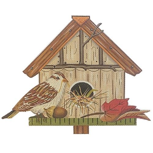 Red Leaf Birdhouse Painted Canvas Melissa Shirley Designs  - 1