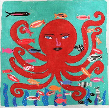 Red Octopus Painted Canvas Birds of a Feather 