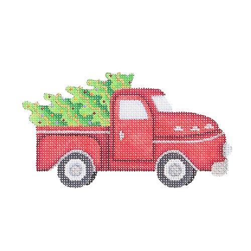 Red Pickup with Tree Ornament Painted Canvas Burnett & Bradley 