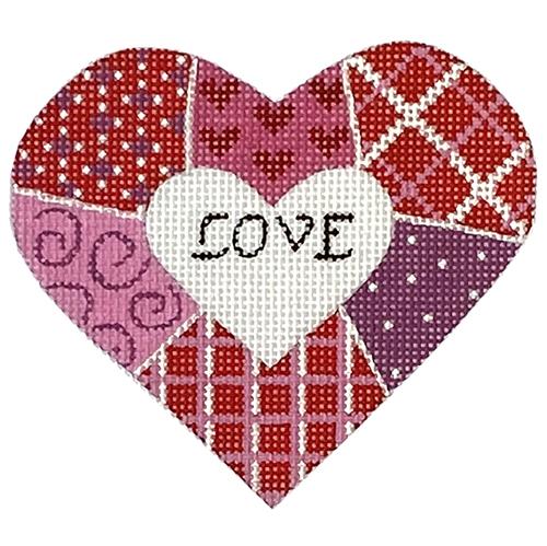 Red & Pink Patchwork Heart Painted Canvas Pepperberry Designs 
