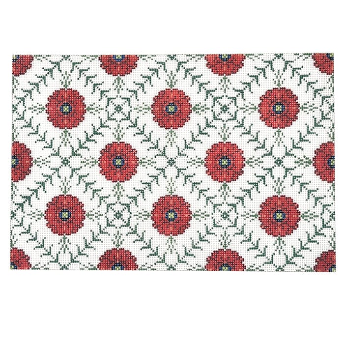 Red Poppy Lattice Pillow Painted Canvas KCN Designers 