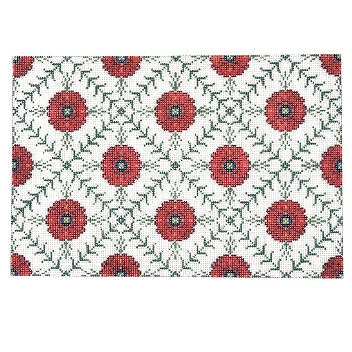 Red Poppy Lattice Pillow Painted Canvas KCN Designers  - 1
