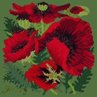 Red Poppy Needlepoint Kit Kits Elizabeth Bradley Design Dark Green 
