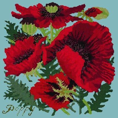 Red Poppy Needlepoint Kit Kits Elizabeth Bradley Design Duck Egg Blue 
