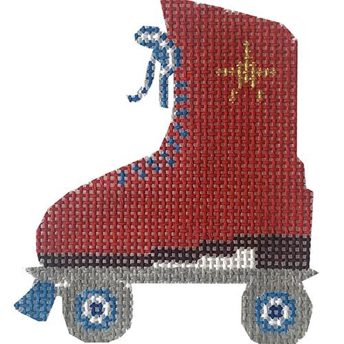 Red Roller Skate with Gold Star Painted Canvas Anne Fisher Needlepoint LLC 