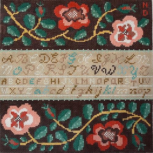 Red Rose Sampler Painted Canvas Birds of a Feather  - 1